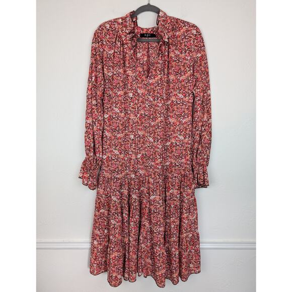 OPT Midi Dress Floral Ruffle Tiered Prairie Boho Flowy Red Orange Fall Size S - Picture 2 of 9